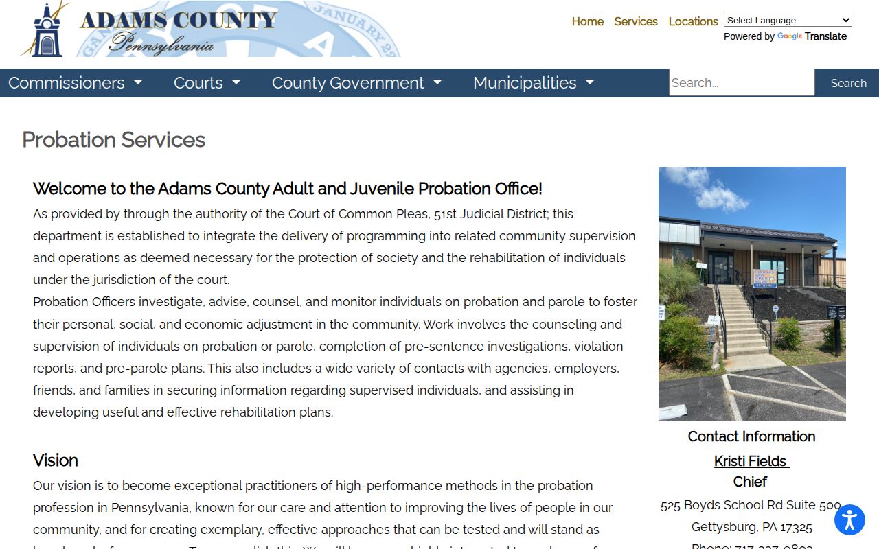 Adams County parole and probation office page